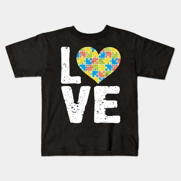 Cute Autism Awareness Love Colorful Puzzle Heart Kids T-Shirt by theperfectpresents